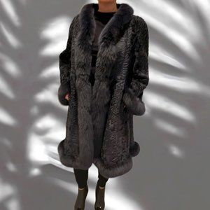 Real Fur Karakul Coat with Fox Collar